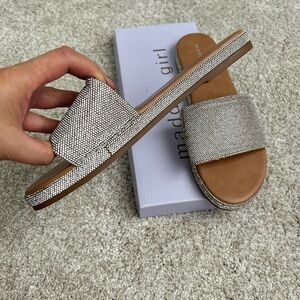 Madden Girl Sparkling Silver Slide Sandals, Lizaa size 9